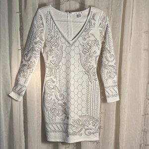 VENUS White Long Sleeve Dress with Studded Patterns